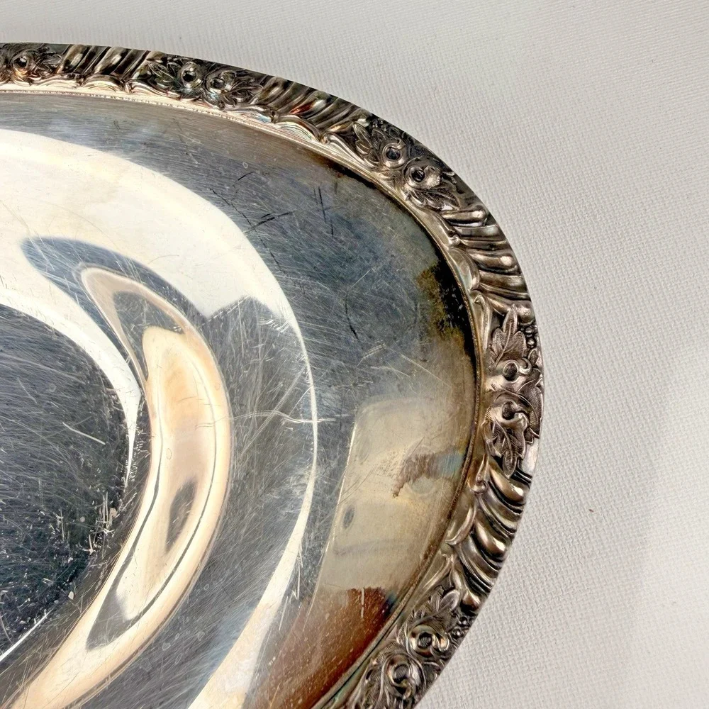 Vintage Silver Plated‎ Oval Serving Tray Rose Rim Victorian Style 13